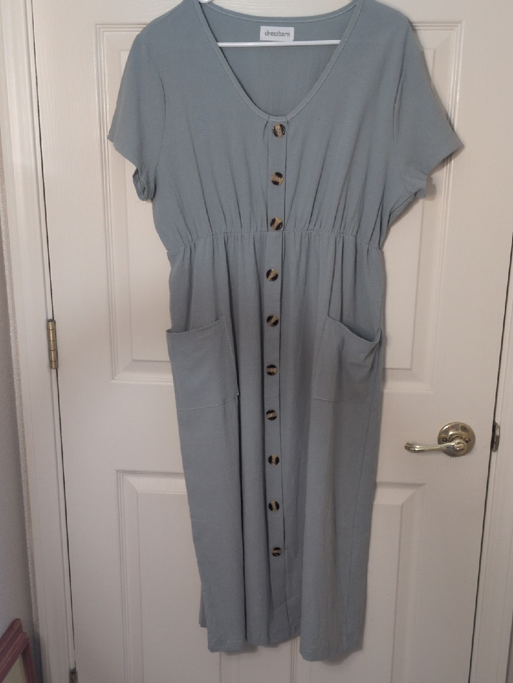 dressbarn Light Sage V-Neck Button-Front Midi Dress, Size XL